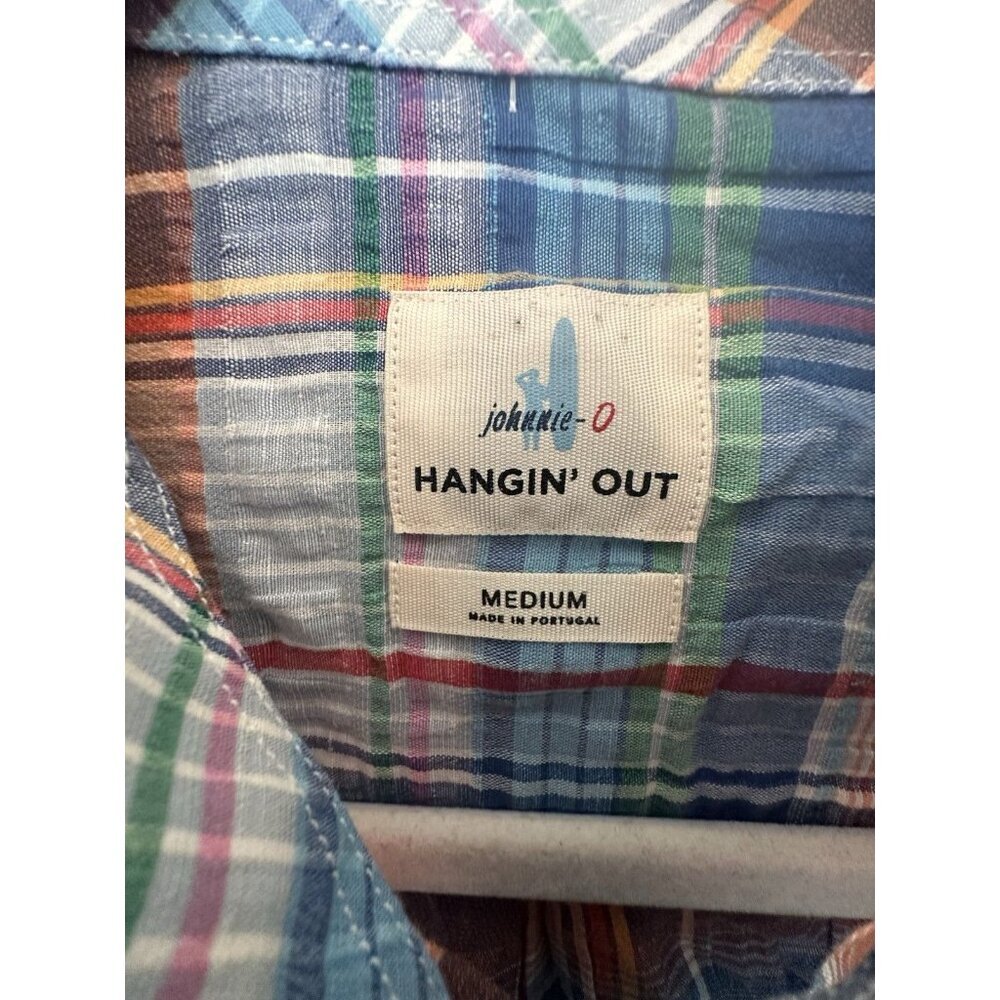 Johnnie-O Hangin`Out $135 Troy Tide Linen Blend Short Sleeve Shirt size M - Picture 3 of 6
